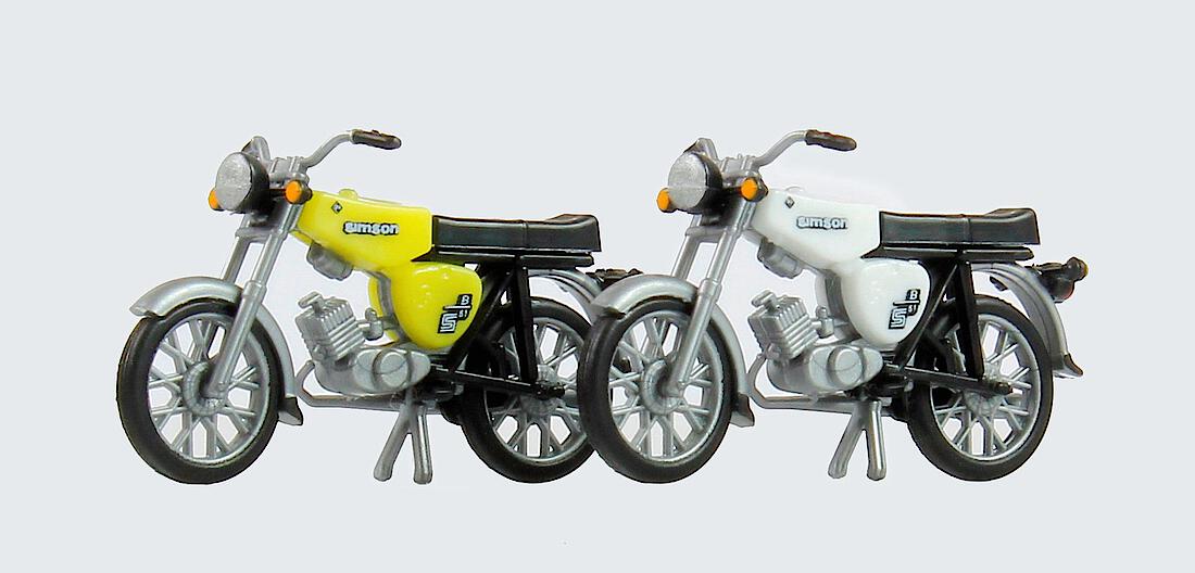 H0 - Moped Simson S51, schwefelgelb, weiss (2 Stück)