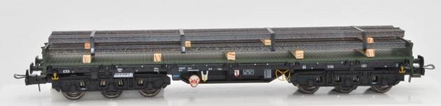 H0 Niederbordwagen Salmms 454 DGT mit Schienenprofilen; Ep. V-VI