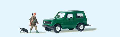 023-33265 - 1:87 - Jäger mit Hund. Geländewagen.