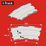 024-HCT9665D - H0 - Bogen-Segmente, 2-gleisig (6 Stück)<BR>Radius: 542,8 mm / 604,4 mm, 30°