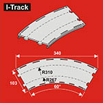 024-HCT9732D - TT - Bogen-Segmente, 2-gleisig (3 Stück)<BR>Radius: 267 mm / 310 mm, 60°