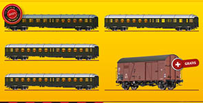 040-45920 - H0 Personenwagen-Set YL der DB, Ep.III - Flaschengrün + GRATIS Güterwagen