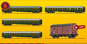 040-45922 - H0 Personenwagen-Set YL der DB, Ep.IV - Chromoxidgrün + GRATIS Güterwagen