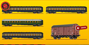 040-45924 - H0 Personenwagen-Set YL der DB, Ep.IV - Ozeanblau-Beige + GRATIS Güterwagen
