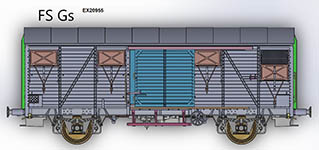 124-EX20955 - H0 - gedeckter Güterwagen Gs EUROP mit Aluminium Luftklappen der FS; Ep. III