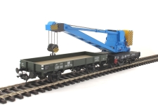  42450-04 - 0 - Kranwagen Wyhlen blau, DR, Ep. III - mit Antrieb und Kranschutzwagen