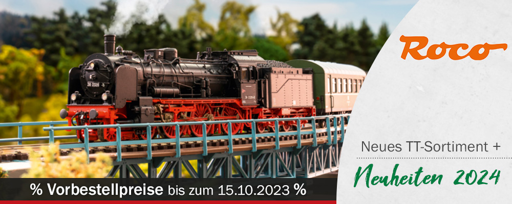 Roco TT-Neuheiten 2024 für die Modellbahn mit Loks, Wagen und Gleismaterial von Kühn bei mein-MBS einfach und sicher vorbestellen und bequem nach Hause geliefert bekommen.